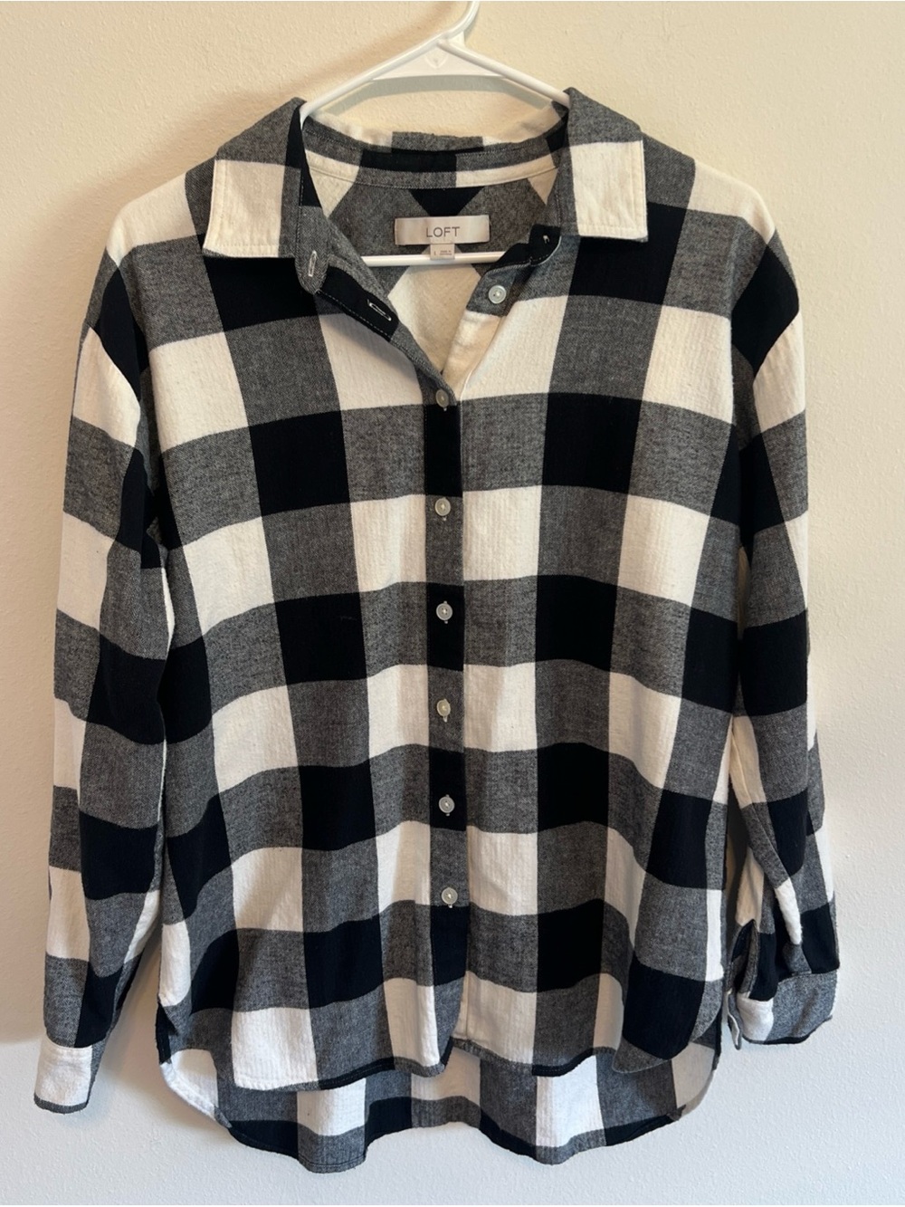 LOFT Black White Buffalo Check Button-Down Shirt